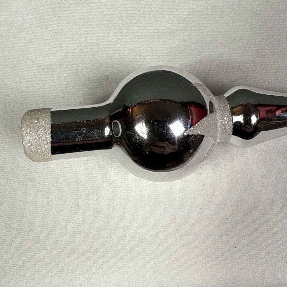 Vintage Blown Glass Tree Topper Mini 5.5" Silver Glitter Old World Christmas - Picture 7 of 8